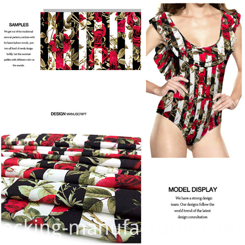 Rose Design Polyester Spandex Printed Swimwear Fabric